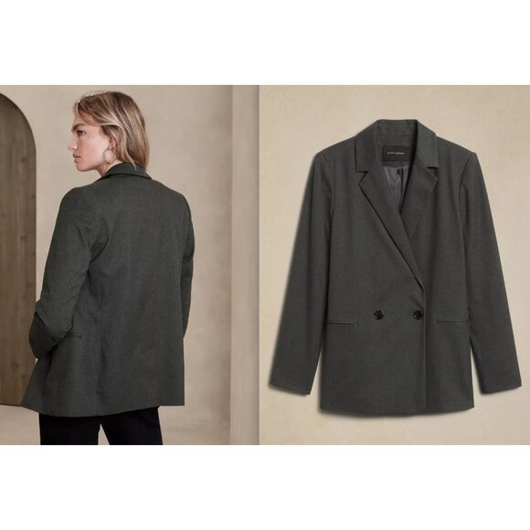 Banana Republic Women's Flannel Blazer Double Breasted Stretch Oyster Pearl Sz18 - Picture 8 of 8